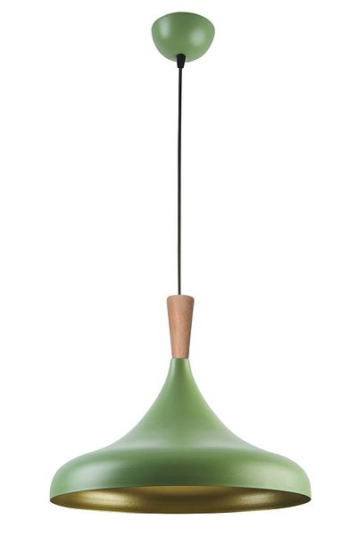 Modavize Nil Modern Design Wooden Detailed Metal Cafe - Kitchen Green Color Single Chandelier (35 cm)