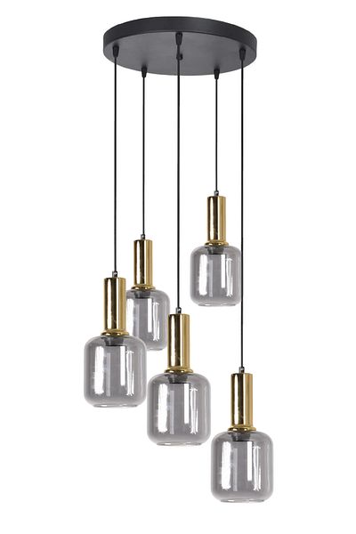 Modavize Tanem Modern Design Living Room Kitchen Cafe Gold Color Smoked Glass Pendant Lamp 5-Piece Chandelier