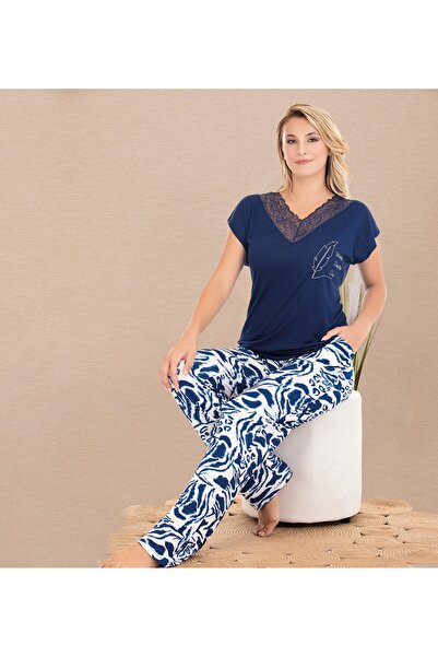 Lady Lingerie Ženski komplet pidžama sa kratkim rukavima i V-izrezom