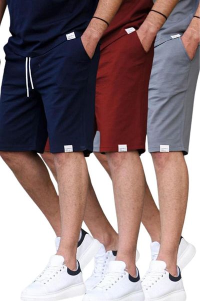 Madmext Navy Blue-Claret Red-Smoked Basic Σετ σορτς 3 τεμαχίων E7421