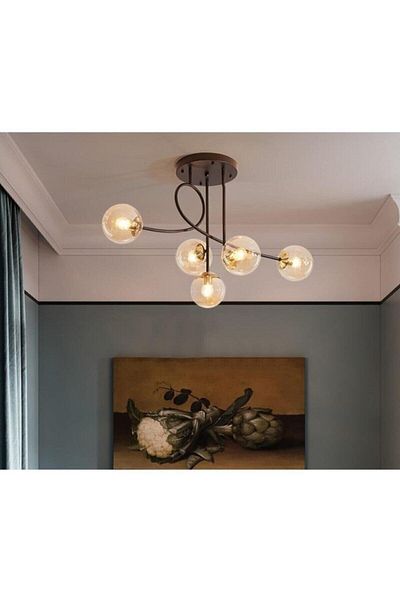 Modavize Jade Luxury Modern Living Room - 5-Piece Black Chandelier Set - Kitchen and Bedroom Honey Glass Body