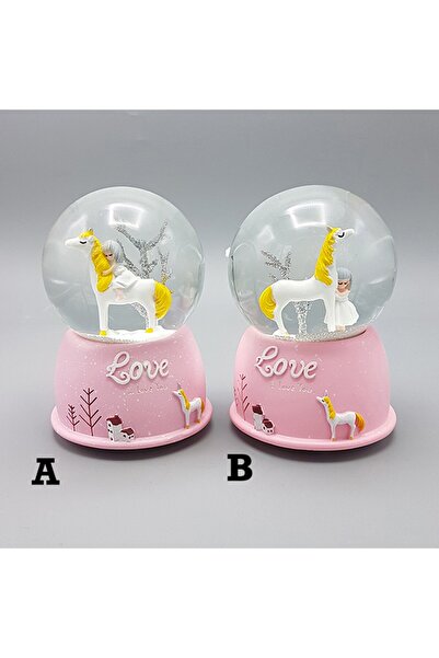 Store Mini Işıklı Sevimli Atlı Kız Kar Küresi