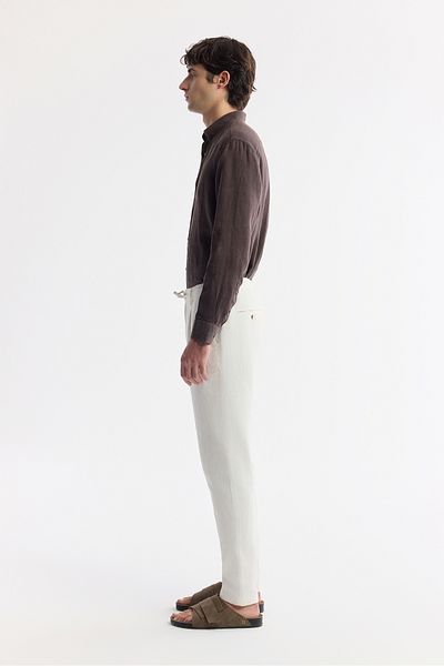 Avva Pantaloni chino pentru bărbați, alb, cu talie relaxată, cu șireturi, amestecați de in B003036