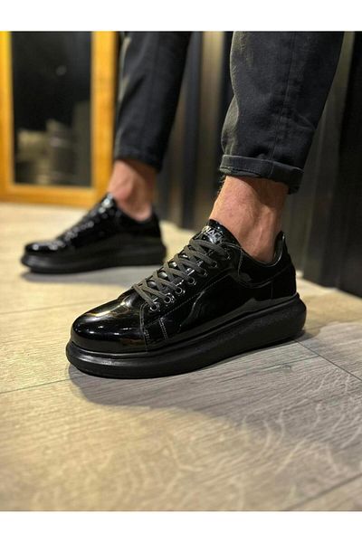 Byshoes Knack High Sole Casual Shoes 044 Black Patent Leather (Black Sole)