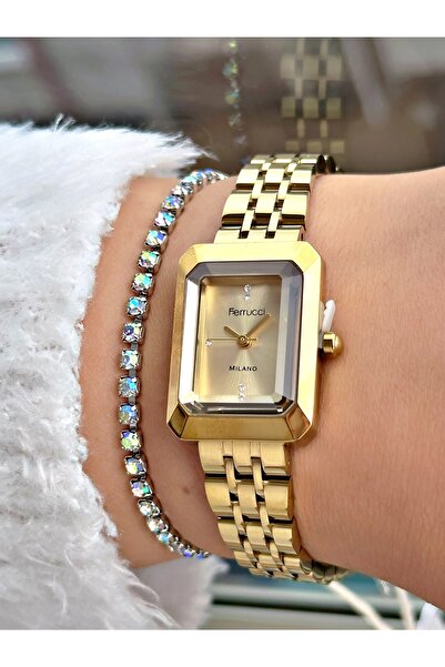 Ferrucci Altın Kare Minimal Model Sade Kadın Kol Saati + BİLEKLİK