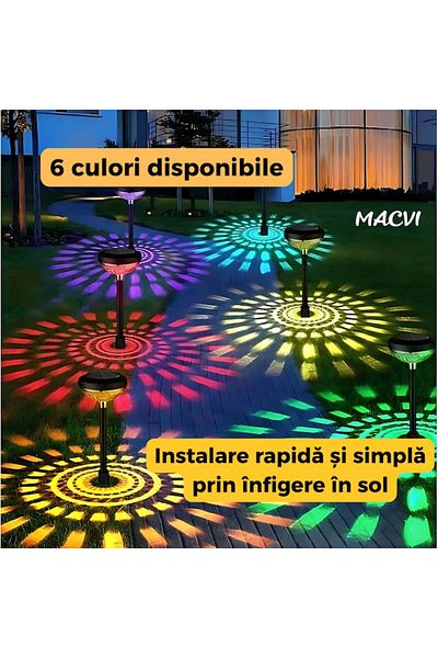 MACVI Set 2 Lampi Solare Macvi® Floarea-Soarelui Decor Gradina, LED RGB Multicolor, Alimentare Solara