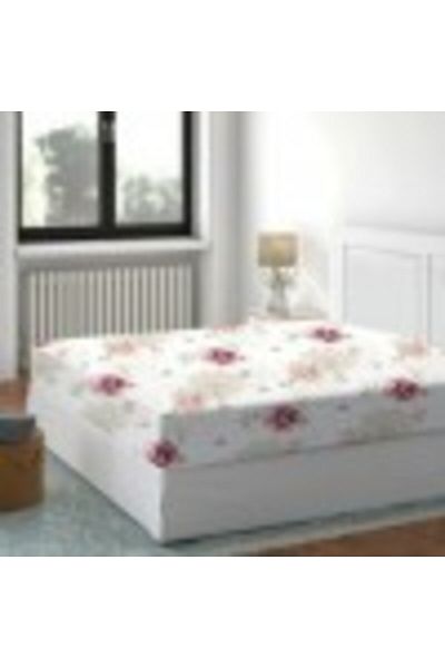 Pucioasa Fitted Sheet with Elastic, 100% Cotton, 180x200cm, Floral Pink