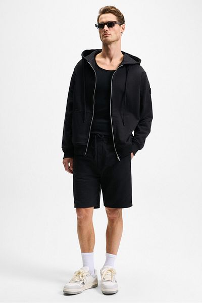 GRIMELANGE Kepa Men's Elastic Waist Relaxed Fit Black Shorts with Pockets