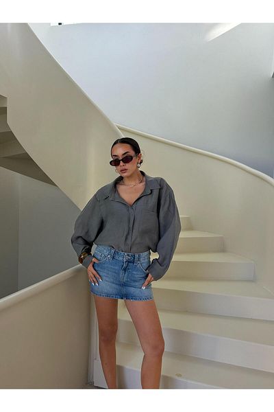 minaaise Cămașă oversize din țesătură modal antracit pentru femei 29181