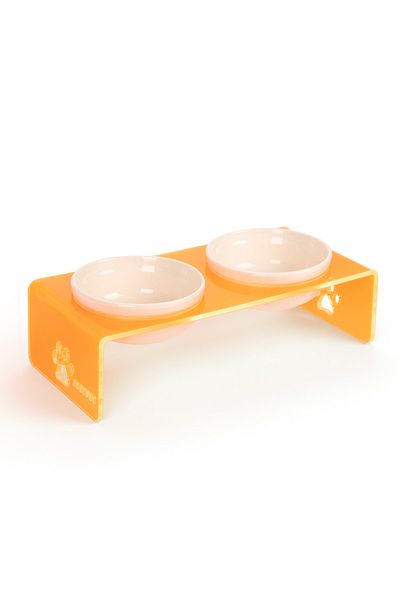 GOBYPET 2 Pack Orange Plexi Decorative Cat and Dog Ceramic Food & Water Bowl Mat Gift