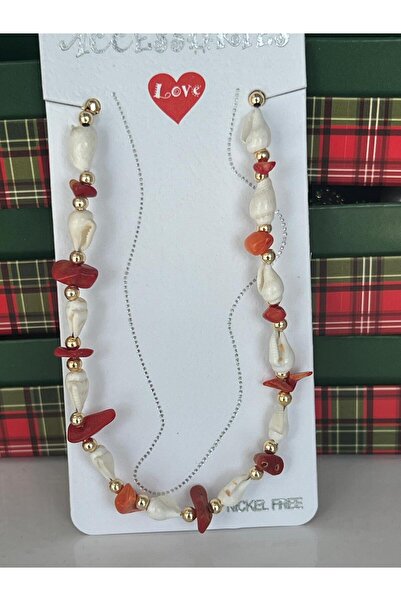 Meri Red Natural Stone Detailed Conch Anklet