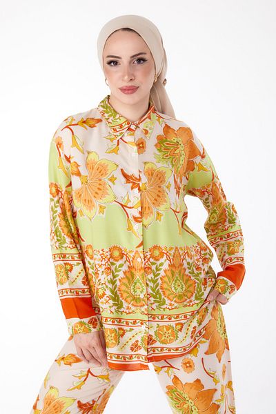 TOFİSA Patterned Tunic Trousers Orange - 25604