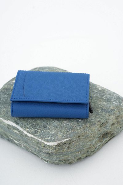 Deri Company Leather Wallet with Mechanism Saks Blue 113570
