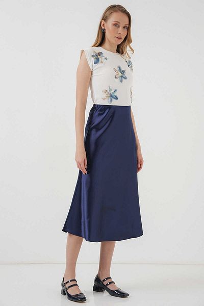 Bigdart Big Dart Ψηλόμεση Σατέν Φούστα - Navy Blue-Navy Blue - 38