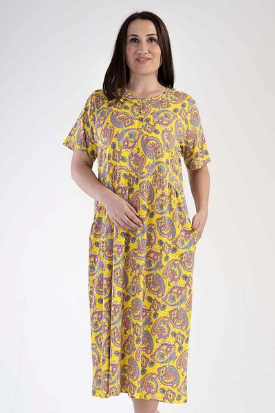 VİENETTA Rochie galbenă cu mânecă scurtă pentru femei de mărime mare 100% BUMBAC C6T0N0O303