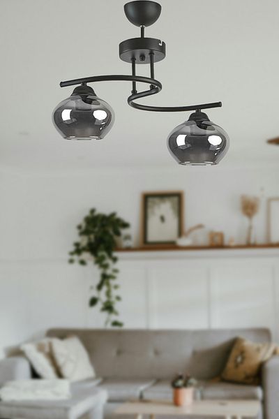 Modavize Fuji Modern Decorative 2-Piece Chandelier - Living Room and Bedroom Black Glass