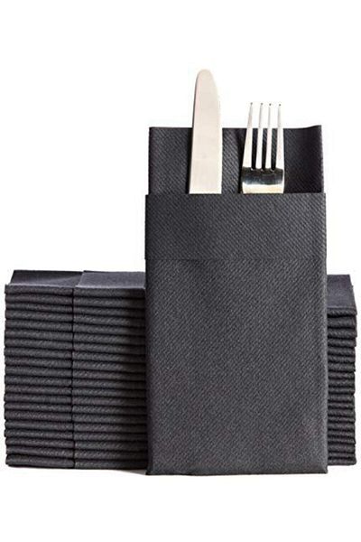 Atölye Mi 12 Black Textured Napkins - 40x40 1/8 Pocket Pack