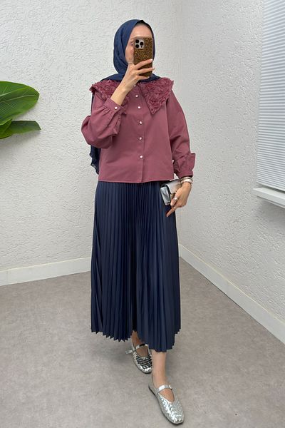 Salih Çelebi Three Dimensional Collar Detailed Shirt 2282 - Cherry Rose