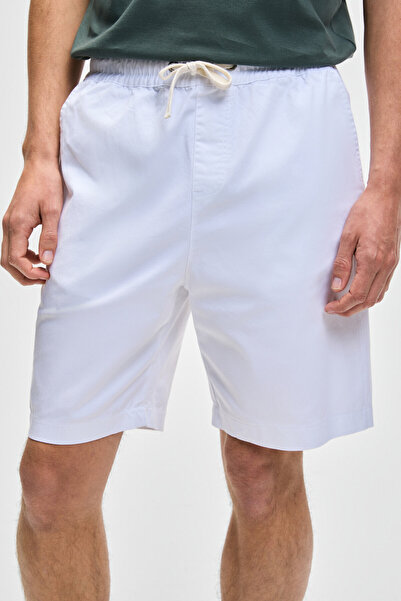 GRIMELANGE LASPER Erkek Likralı Yanları Cepli Beli Lastikli Relaxed Fit Beyaz Şort