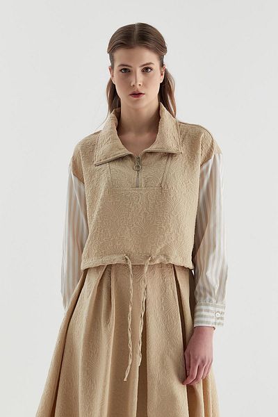 MARKALİSTE Μπροκάρ Crop Tunic Beige