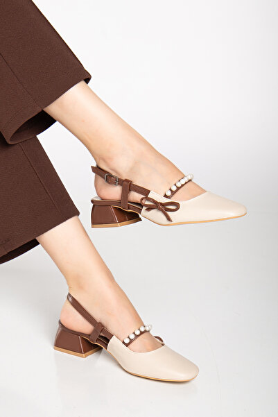 Genetti حذاء باليرينا نسائي بكعب مزين باللؤلؤ