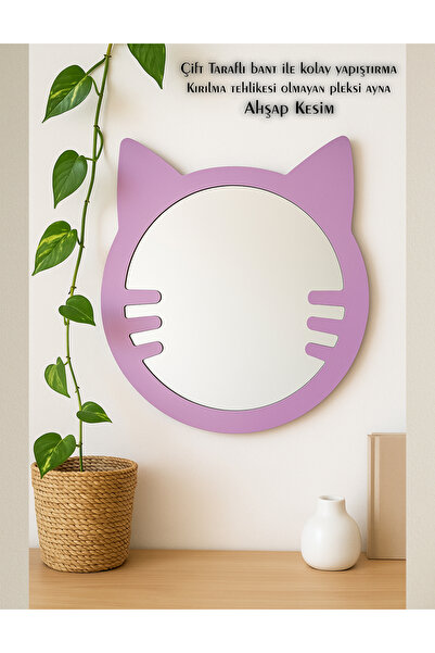 Karenza Home Lila Renkli Kedi Figürlü Dekoratif Ayna - MDF Çerçeveli - Çocuk ...