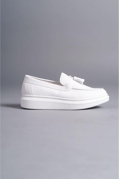 Byshoes Slw154 blaze laceless tasseled leather men's daily sport classic shoe cbt - white