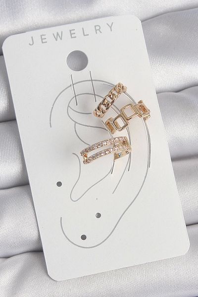 Store Brass Gold Color Zircon Stone Square Chain Model Women's Cartilage Earrings