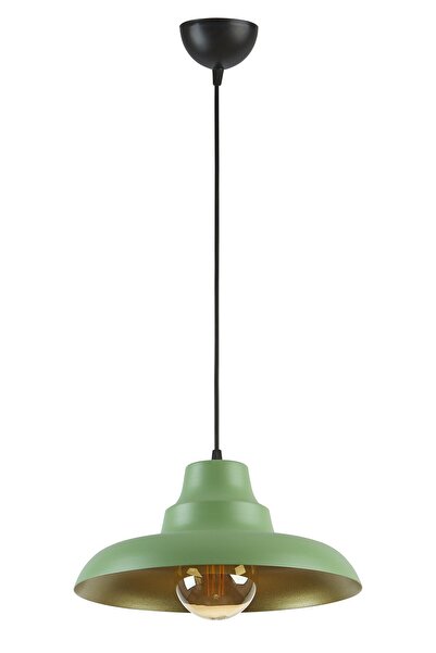 Modavize Carmen Özel Tasarım (ÇAP 30 CM)modern Salon - Mutfak - Cafe Yeşil Içi Gold Tekli Sarkıt Avize