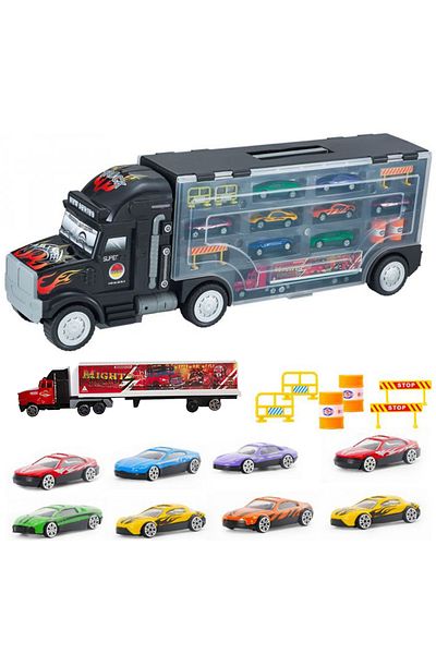 Pitikot Toy truck trailer set for transporting racing cars, Hot Wheels type
