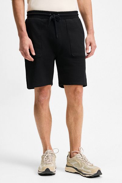 GRIMELANGE Gauci Men's Relaxed Black Shorts with Elastic Waist and Side and Back Pockets