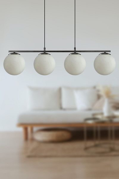 Modavize Caesar White Glass Living Room - Black Modern 4-Piece Chandelier - Kitchen and Bedroom