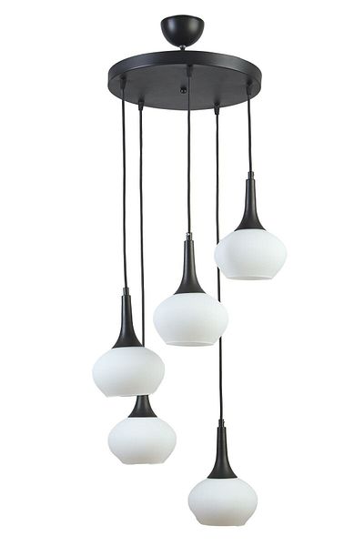 Modavize Nero Modern Design - Black White Glass 5-Piece Cafe Kitchen Living Room Chandelier Set