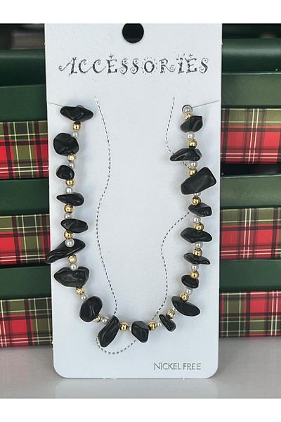Meri Black Natural Stone Anklets