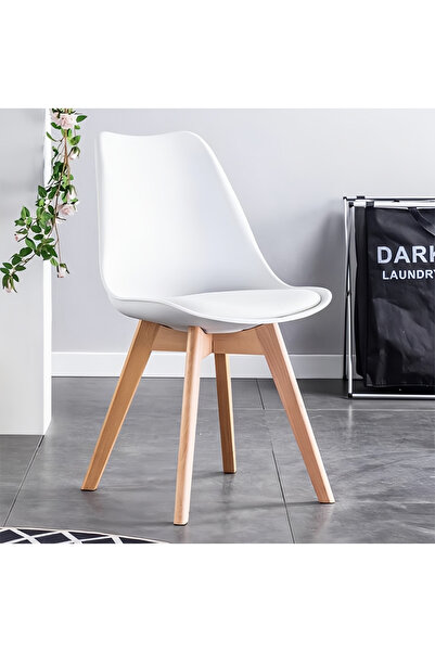 COOYA Modern Style Dining Chair with Cushion,with Beech Wood Legs,PU Leather,for Home Office,White