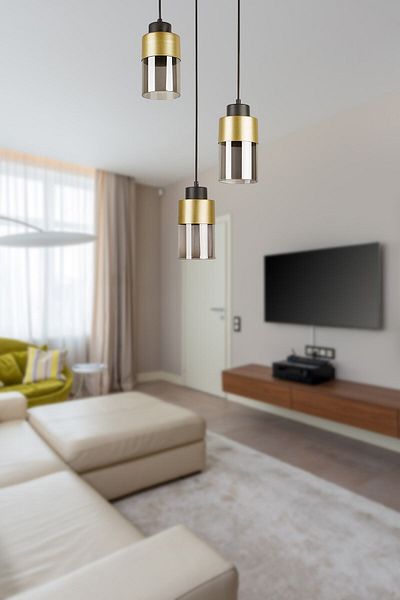Modavize Modern Black Gold Smoked Glass 3-Piece Chandelier - Mono Special Design - Kitchen Living Room Cafe