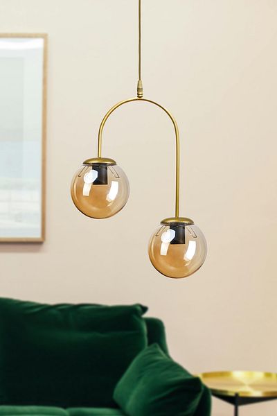 Modavize Janin Modern Living Room - 2-Piece Chandelier Kitchen and Bedroom Pendant Lamp Antique Body Honey Glass