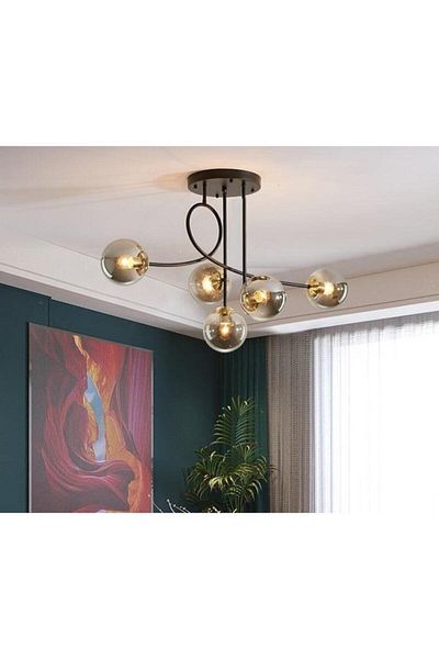 Modavize Jade Luxury Modern 5-Piece Chandelier - Black Smoke Glass Kitchen and Bedroom