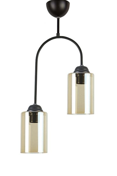 Modavize Luna Modern Plafonier - Living Room Black Cylinder Honey Glass 2-Piece Chandelier