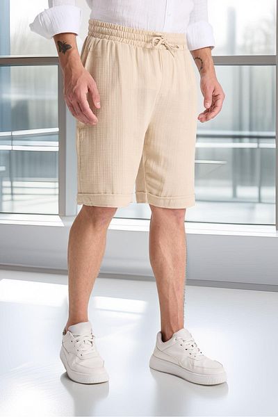 Valiberta Light Beige Men's Muslin Shorts - Light and Comfortable, Double Leg