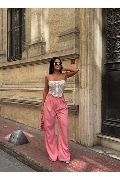 sajarsln Double Fabric Button Detailed Wide Leg Palazzo Trousers
