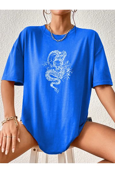 Pasage Oversize Dragon Printed Black Tshirt