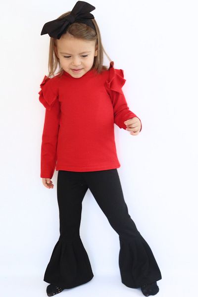 Parla Kids Baby Girl Coco Red Ruffled Long Sleeve Spanish Bottom Top Tracksuit Set