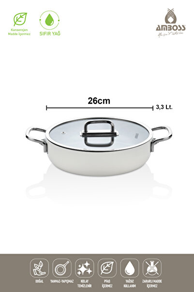 Amboss Sera Nova Seramik Yanmaz Yapışmaz Basık Tencere 26 cm – Beyaz