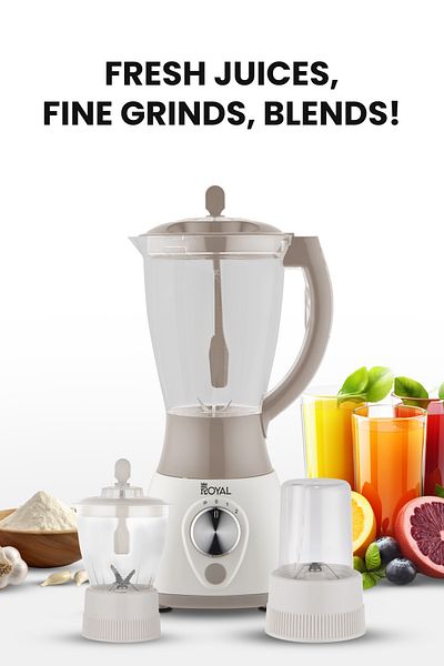 Royal 3 In 1 Countertop Electric Blender 1.5 Liter, 2 Speed Level With Pulse Function 1.5 L, Ra-bg158