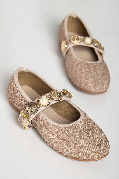 morscho Black Women's Ballerina Shoes with Pearl and Medallion Buckle