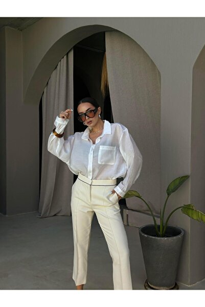 minaaise قميص نسائي كبير الحجم من القماش المشروط إكرو 29181