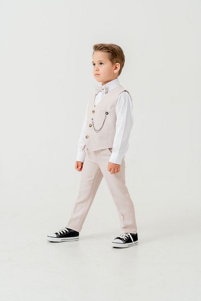 Pina Kids Boys Slim Fit Suit with Vest – 4 Pieces (Vest, Pants, Shirt, Bowtie) Te.7026