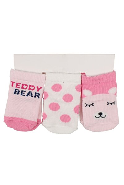 bebegen Kız Bebek Pembe Teddy Bear Desenli 3'lü Çorap 0-6 Ay
