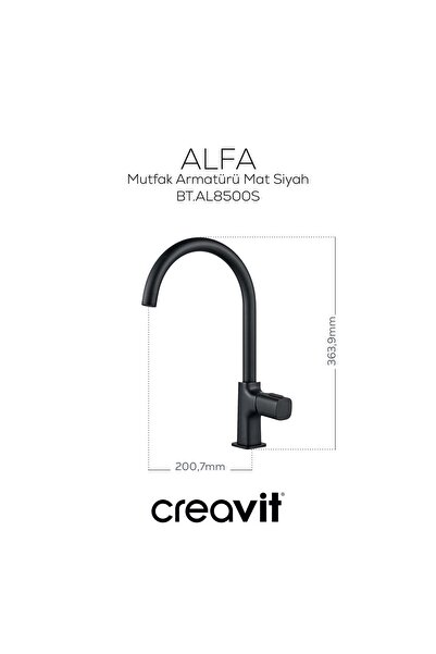 Creavit Alfa Mutfak Armatürü Mat Siyah